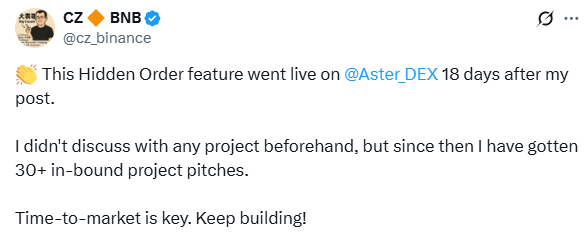 Aster DEX Launches Hidden Orders Following CZ’s Call for ’Dark Pool’ Perpetuals Aster DEX Launches Hidden Orders Following CZ’s Call for ’Dark Pool’ Perpetuals