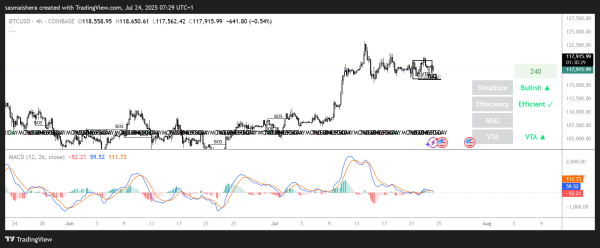 Bitcoin price prediction: BTC dips below $118k as $120k resistance level holds