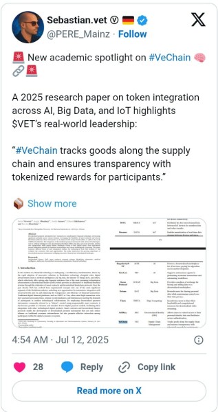VeChain Recognized in Academic Study for Bridging AI, Big Data, and IoT VeChain Recognized in Academic Study for Bridging AI, Big Data, and IoT