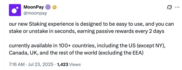 MoonPay launches Solana staking as investor demand for onchain yield grows MoonPay launches Solana staking as investor demand for onchain yield grows