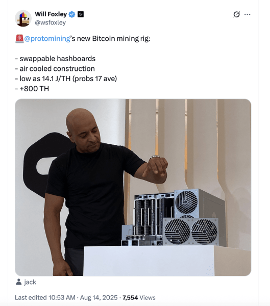 Block Targets Mining Decentralization With Air-Cooled Proto Rig Delivering up to 819 TH/s