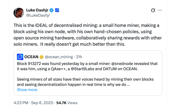 Ocean Mining Stunned as Micro Bitcoin Miner With 5 TH/s Finds Block in Solo Mining Lottery