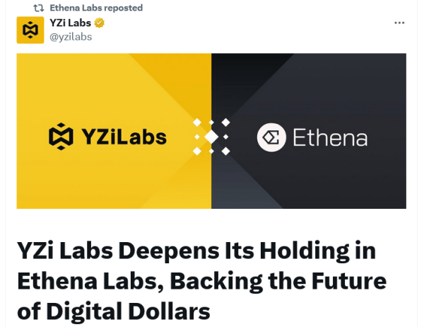 Changpeng Zhao’s YZi Labs deepens stake in stablecoin issuer Ethena
