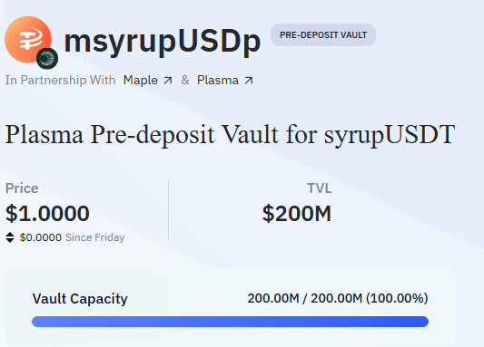 Maple’s $200 Million Plasma Vault Gets Filled Instantly