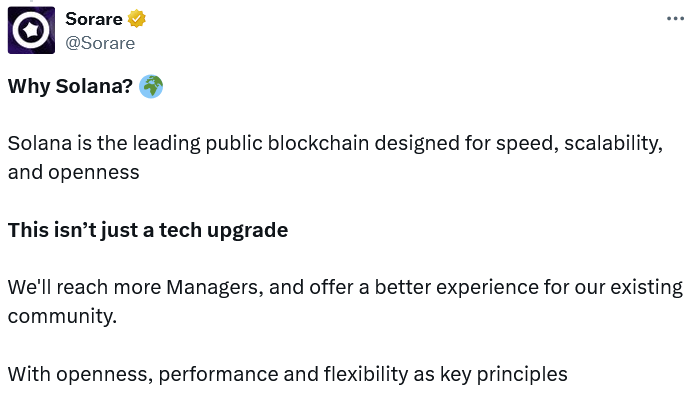 Sorare CEO still bullish on Ethereum despite ‘upgrade’ to Solana Sorare CEO still bullish on Ethereum despite ‘upgrade’ to Solana