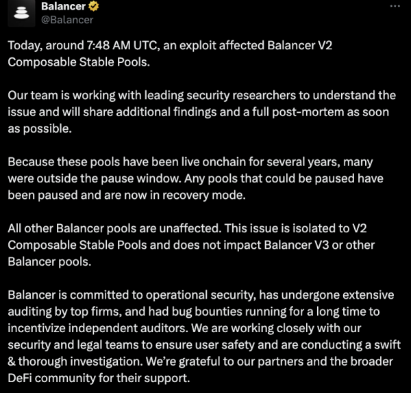 Balancer audits under scrutiny after $100M+ exploit