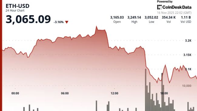 Ether Dips Below $3,100; Investment Manager Says Market Views ETH as 'More Risky' Than BTC