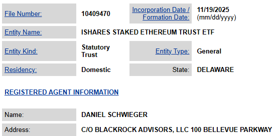 BlackRock Registers Staked Ethereum Trust